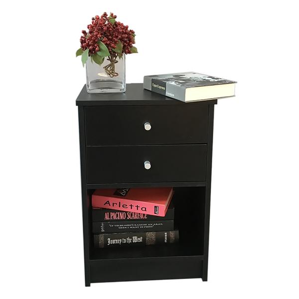 40 x 30 x 60cm Round Handle Night Stand with Two Drawer Black-6