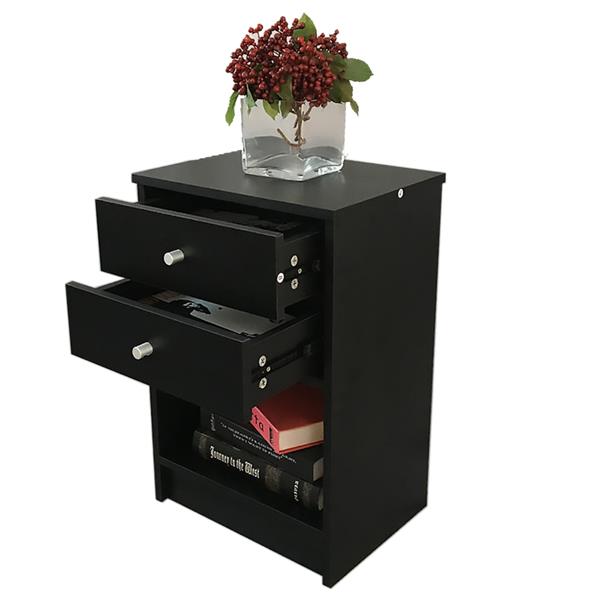40 x 30 x 60cm Round Handle Night Stand with Two Drawer Black-9