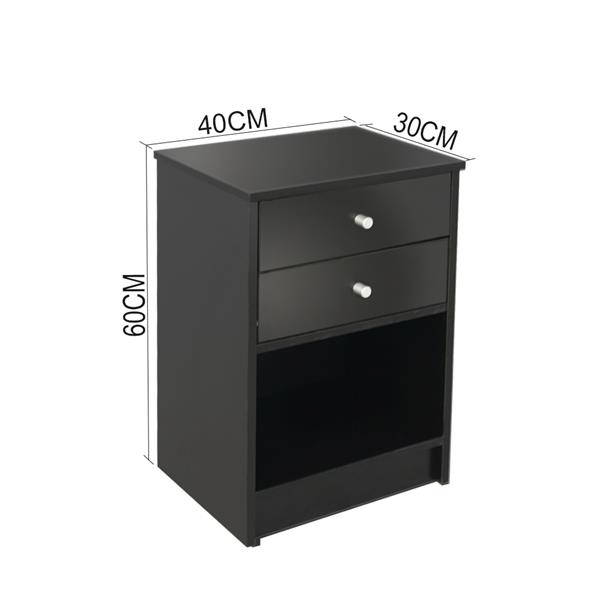 40 x 30 x 60cm Round Handle Night Stand with Two Drawer Black-5