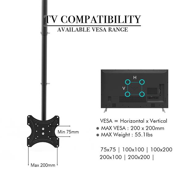 TMC-7004 32-55"电视吊顶支架最大VESA200*200 长度可调 360度旋转上下5-15°承重25kg-14