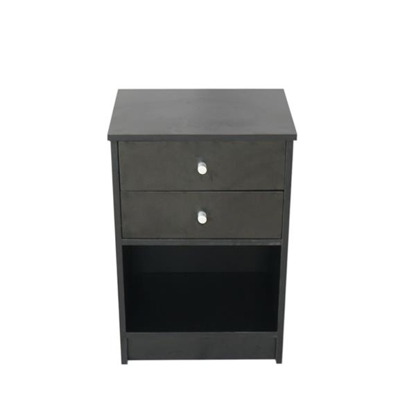 40 x 30 x 60cm Round Handle Night Stand with Two Drawer Black-3