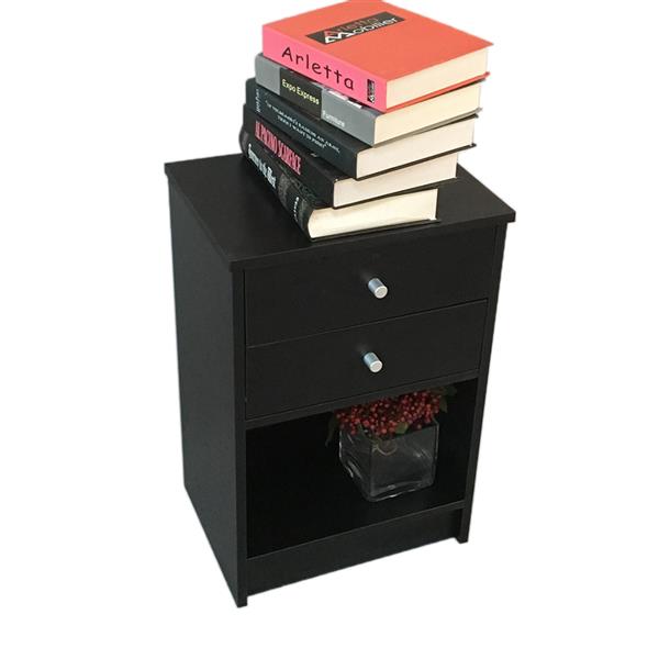 40 x 30 x 60cm Round Handle Night Stand with Two Drawer Black-15