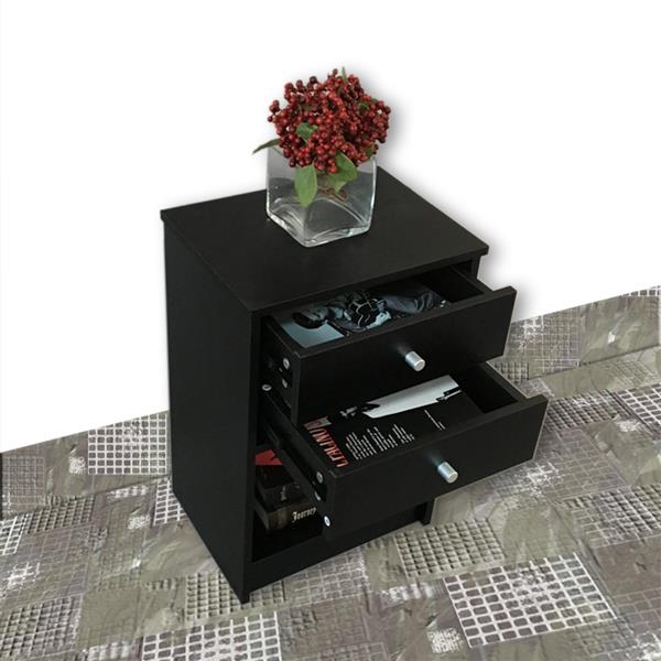 40 x 30 x 60cm Round Handle Night Stand with Two Drawer Black-16