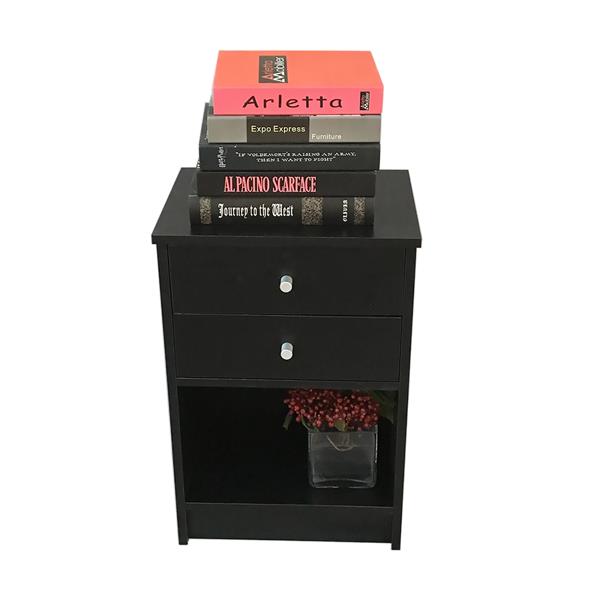 40 x 30 x 60cm Round Handle Night Stand with Two Drawer Black-12