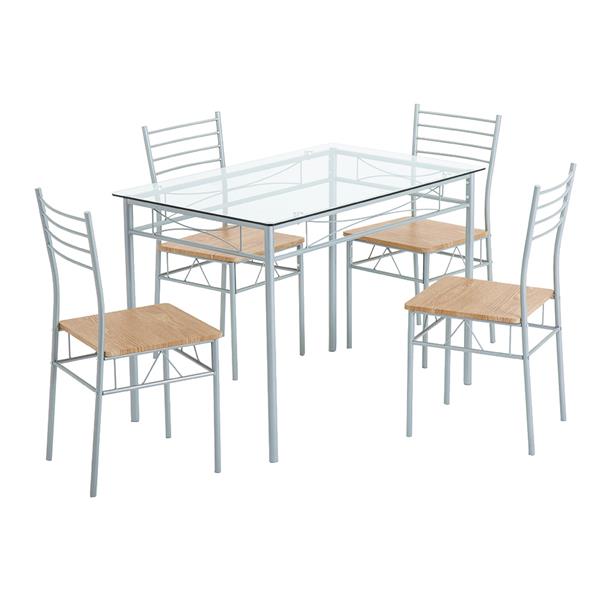 铁艺玻璃餐桌椅 银色  一桌四椅 MDF坐垫 【110x70x76cm】-19