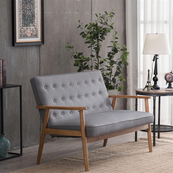 A款复古的现代木质 双人沙发椅 休闲椅 浅灰色布料 【126 x 75 x 83.5cm】-34