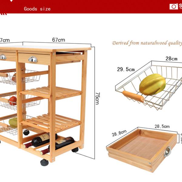 厨房&饭厅可移动双排置物架，餐车-原木色-6