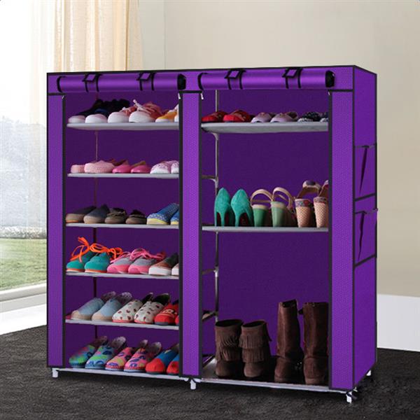 双排9格无纺布鞋柜靴子款紫色-4