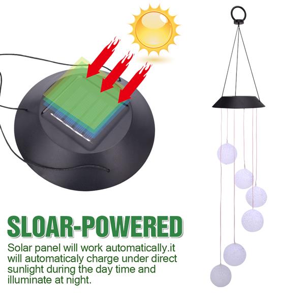 2V 40maH 太阳能 智能光控 波波球风铃款式 走廊装饰挂件 6颗 F5灯珠 黑色太阳能板 七彩发光-7