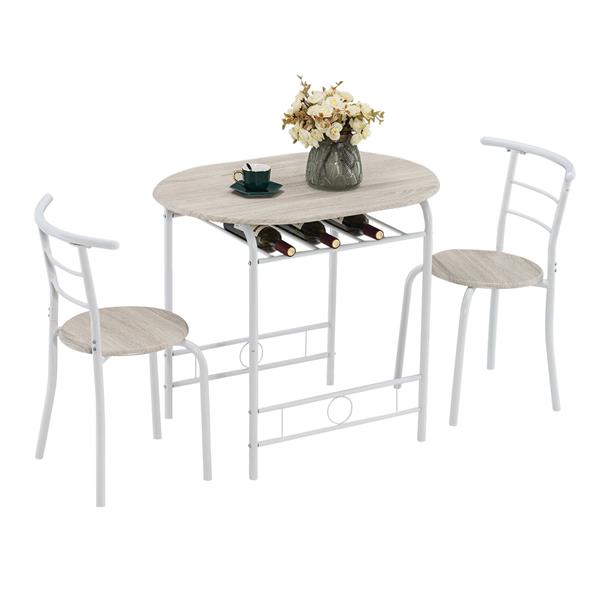 橡木PVC 白色烤漆  情侣弯背早餐桌 （一桌两椅）【80x53x76cm】-1