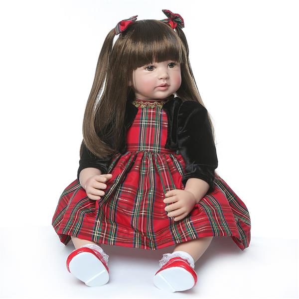 【KRT】布身仿真娃娃：24英寸 长发圣诞格子裙-9
