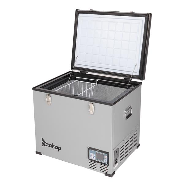 ZOKOP 美规 BCD60 DC12V/24V AC110-240V 60L/64Quart/2.1CU.FT 压缩机按键显示屏车载冰箱 冷轧板 灰色