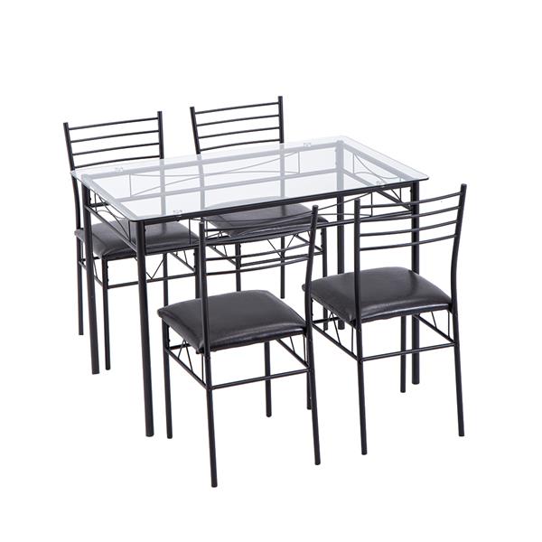 铁艺玻璃餐桌椅 黑色  一桌四椅 PU软垫 【110x70x76cm】-11