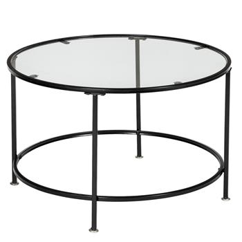 黑色2层5mm厚钢化玻璃台面圆形铁艺咖啡桌（HT-JJ009）