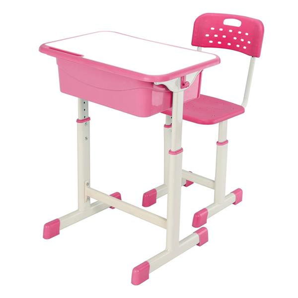 可调升降学生桌椅套装 粉红色 【60x40x(63-75)cm】-3