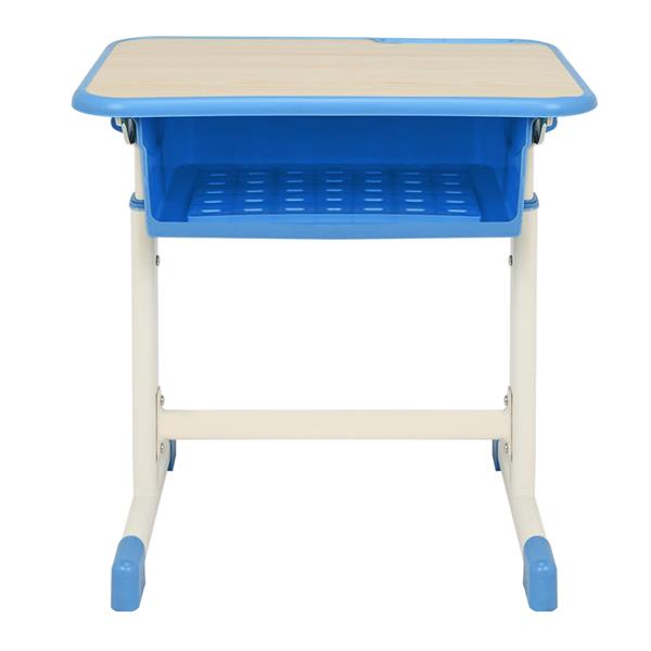学生桌椅套装B款 白烤漆 木纹面 蓝色塑料【60x40x(63-75)cm】-9