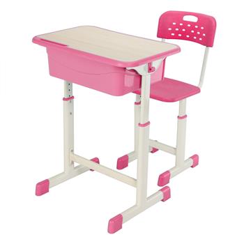 学生桌椅套装B款 白烤漆 木纹面 粉色塑料【60x40x(63-75)cm】