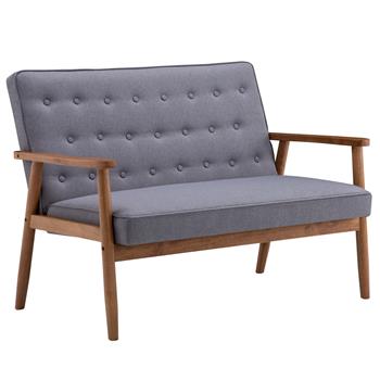 A款复古的现代木质 双人沙发椅 休闲椅 浅灰色布料 【126 x 75 x 83.5cm】