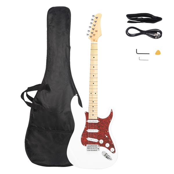ST3单珍珠护板电吉他(白色)+包+背带+拨片+摇把+连接线+扳手工具-19