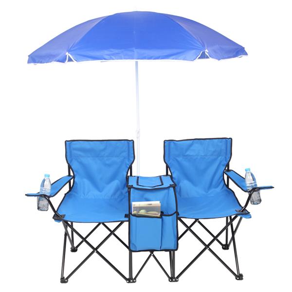 户外沙滩钓鱼椅含伞 蓝色-3