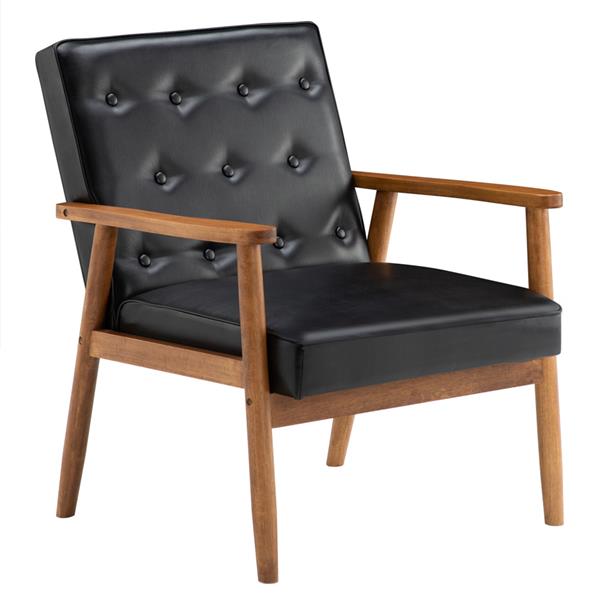 A款复古的现代木质 单人沙发椅，黑色PU （75x69x84CM）-5