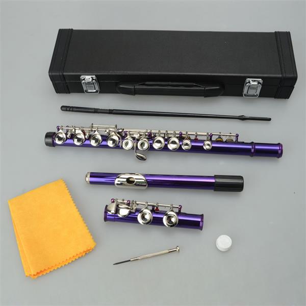 紫色16孔C调闭孔白铜长笛+通条棒+清洁布+润滑剂+螺丝刀-4