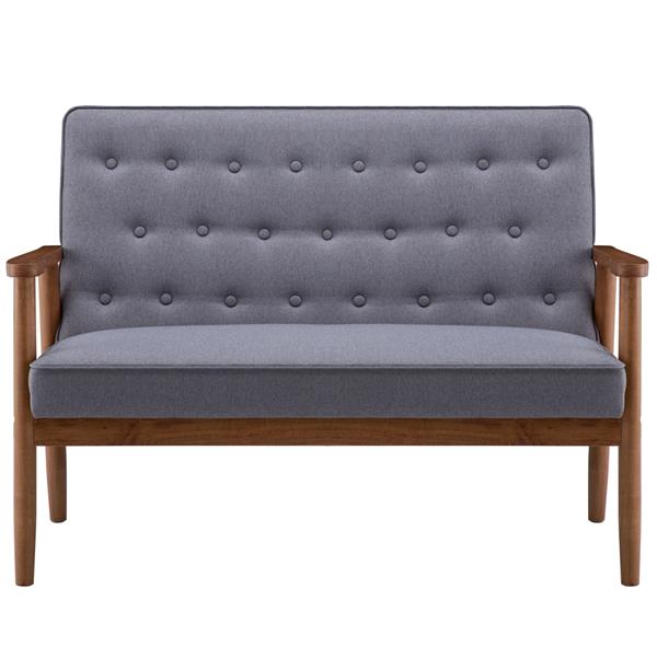 A款复古的现代木质 双人沙发椅 休闲椅 浅灰色布料 【126 x 75 x 83.5cm】-2