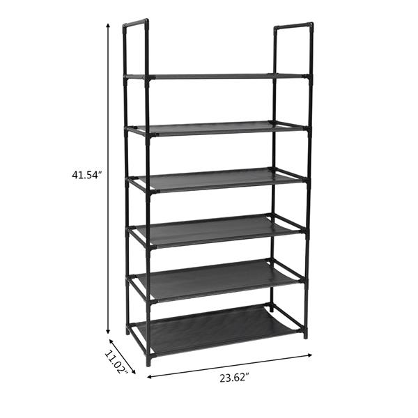 组合式简易鞋架<无>防尘罩 6层手提鞋架 黑管 黑色隔层布-4