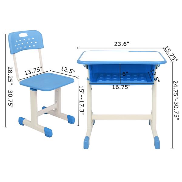 可调升降学生桌椅 套装 蓝色 【60x40x(63-75)cm】-18