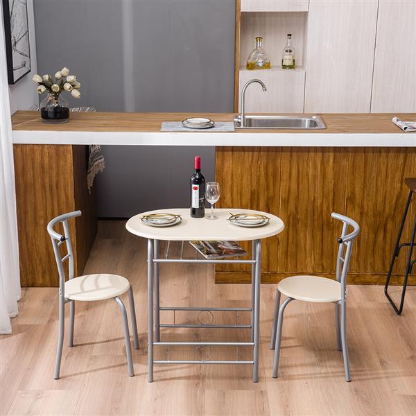 原木色木纹PVC早餐桌 （一桌两椅）【80x53x76cm】-34