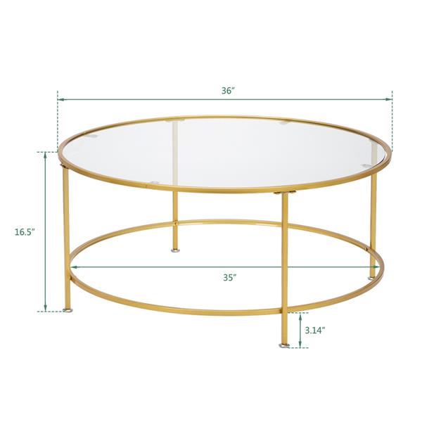 HODELY 36"金色单层5mm厚钢化玻璃台面圆形铁艺咖啡桌（HT-JJ018）-16