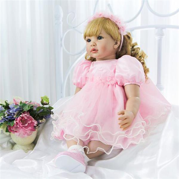 【KRT】布身仿真娃娃:24英寸 金色卷发粉公主裙(纤维发套)-5