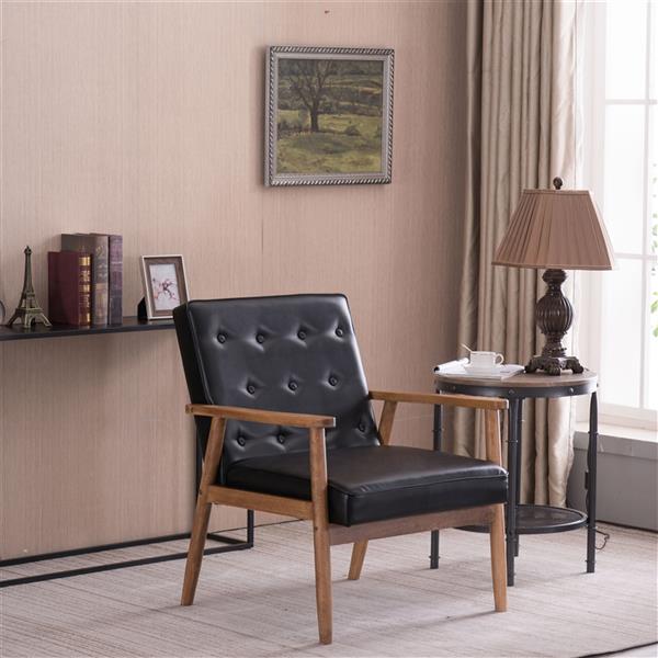 A款复古的现代木质 单人沙发椅，黑色PU （75x69x84CM）-20