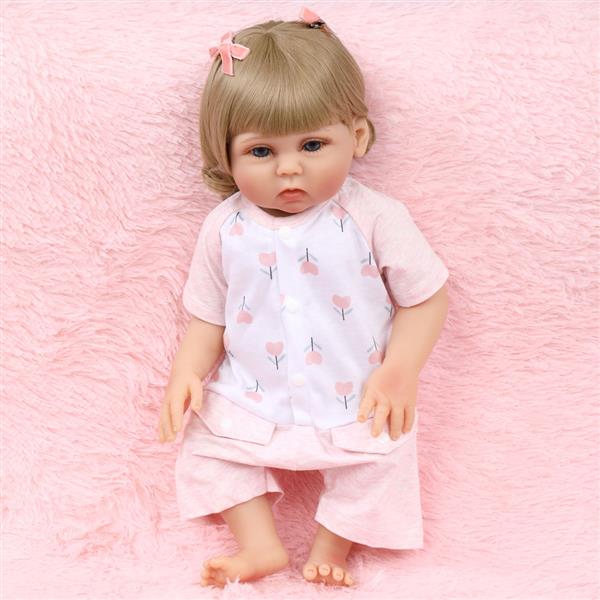 【KRT】全胶仿真娃娃：18英寸 粉白小花睡衣婴儿-10