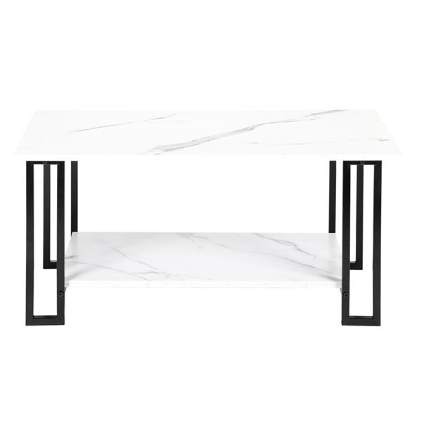 白色2层1.5cm厚密度板仿大理石方形桌面铁艺咖啡桌（HT-JJ011）-3