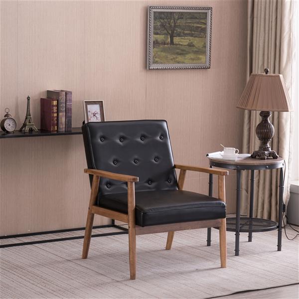 A款复古的现代木质 单人沙发椅，黑色PU （75x69x84CM）-18