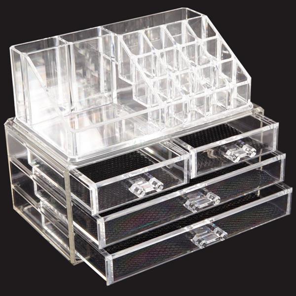 透明塑料四抽屉式化妆盒2件套 -1155-2