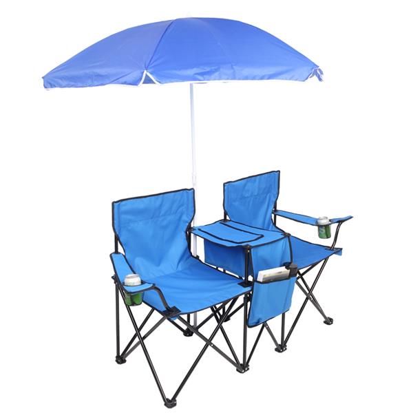 户外沙滩钓鱼椅含伞 蓝色-15