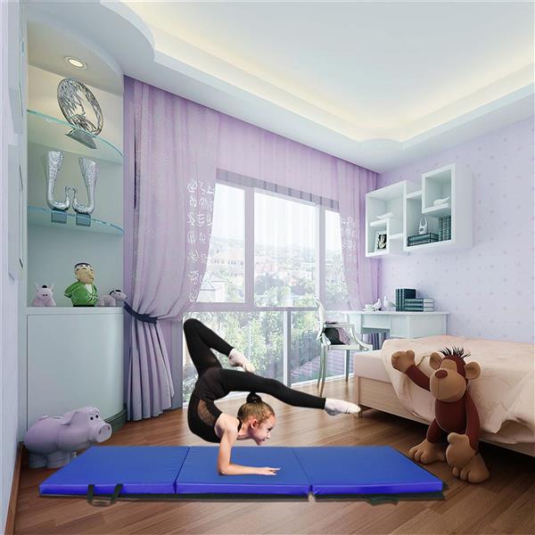 【HMJS】55"x24"x1.2" 三折体操瑜伽垫带手提粘扣 蓝色-11