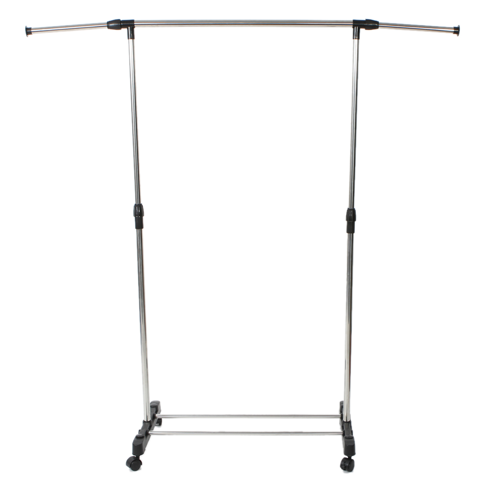 Single-bar Vertically-stretching Stand Clothes Rack with Shoe Shelf Silver