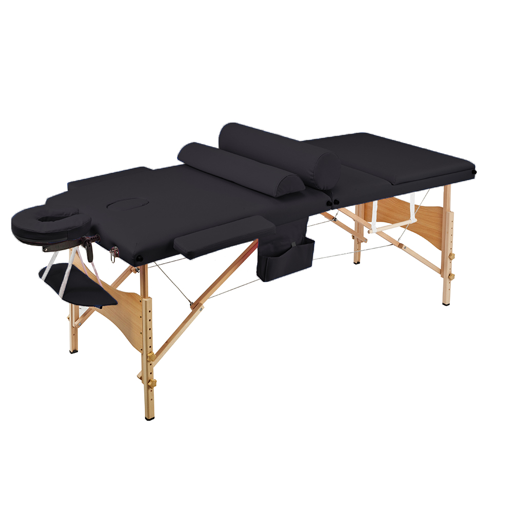 3 Sections Folding Portable SPA Bodybuilding Massage Table Set Black