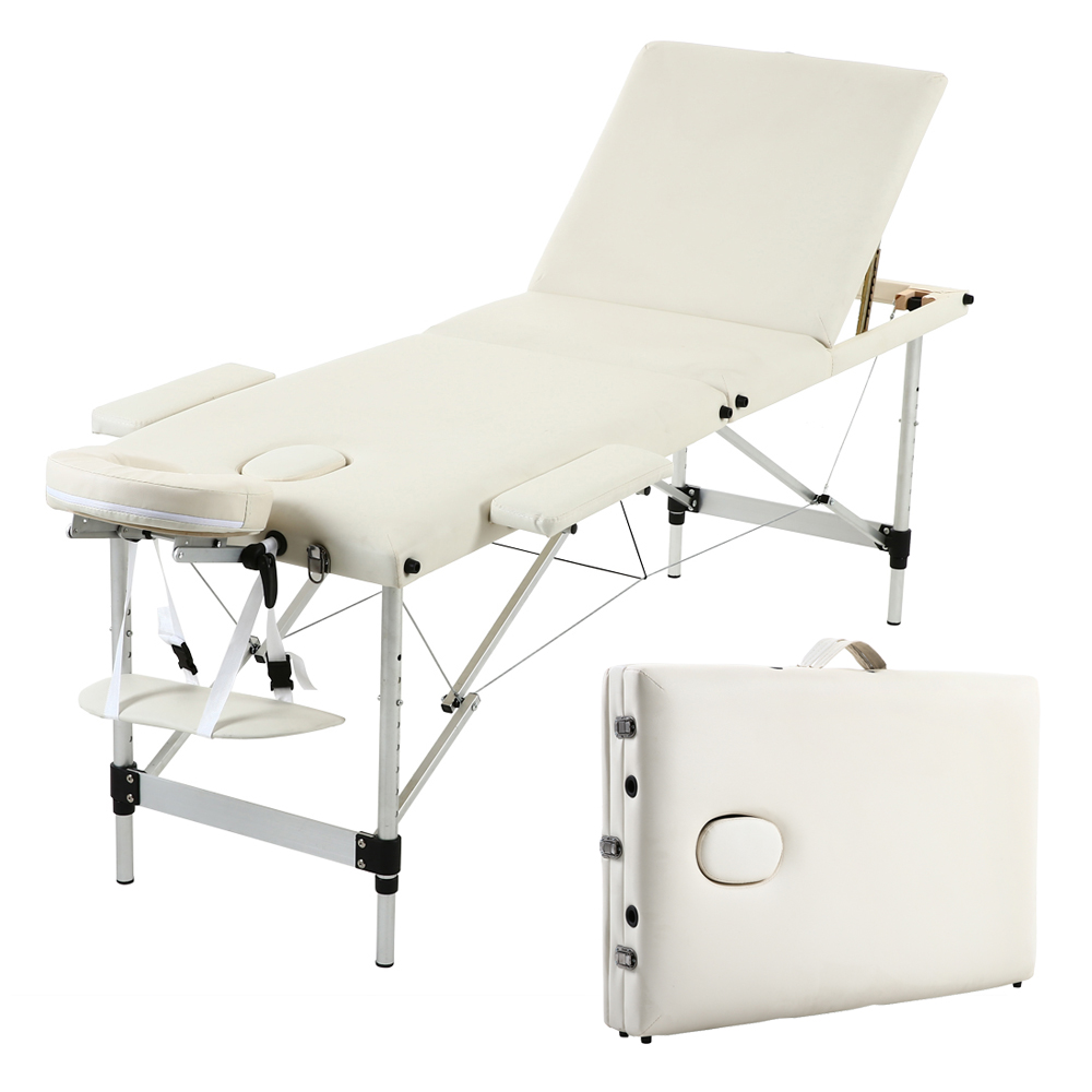 3 Sections Folding Aluminum Tube SPA Bodybuilding Massage Table Kit White