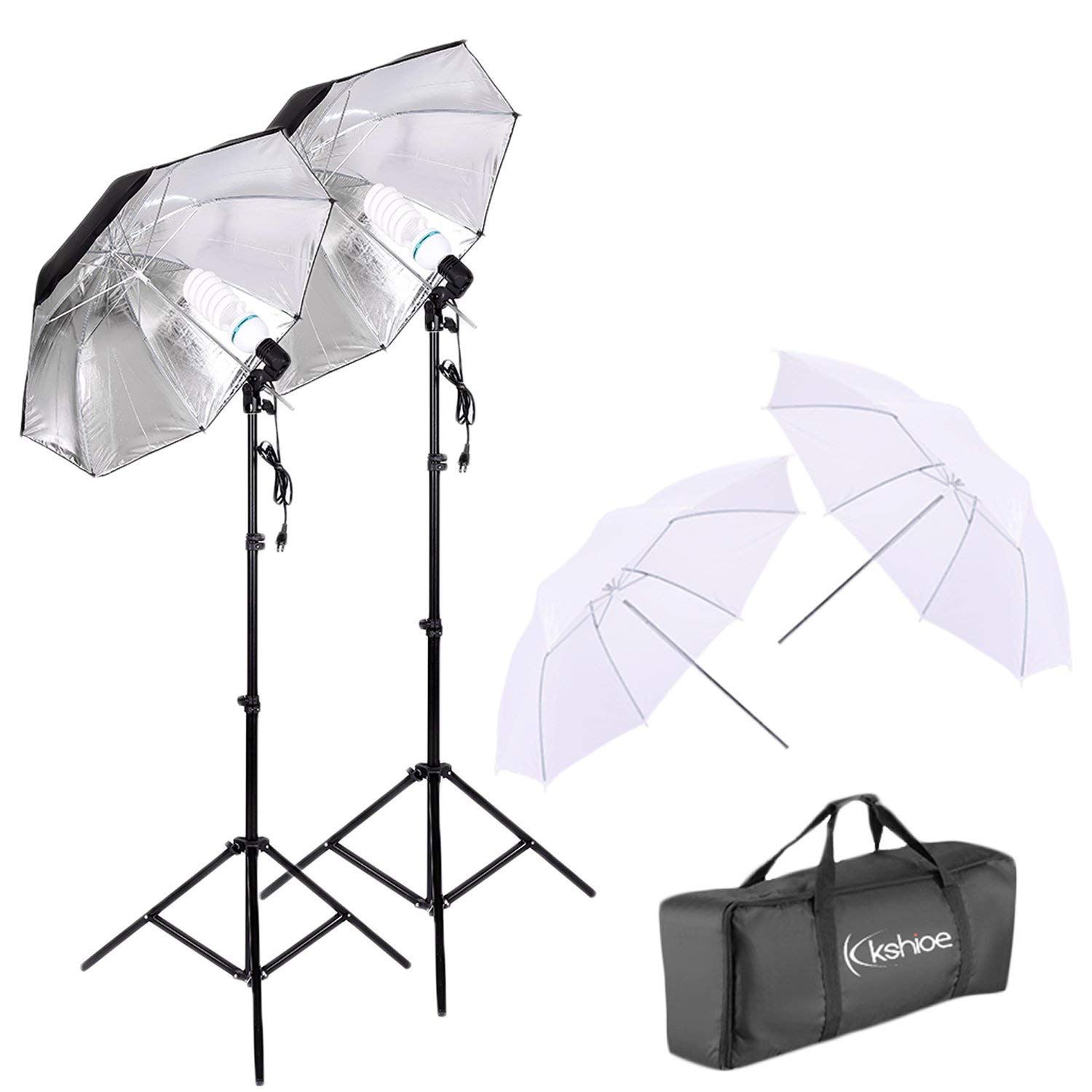 Kshioe 45W Two Lights 33" White Umbrellas 33" Silver Black Umbrellas Holders Set US plug White & Bla(Do Not Sell on Amazon)