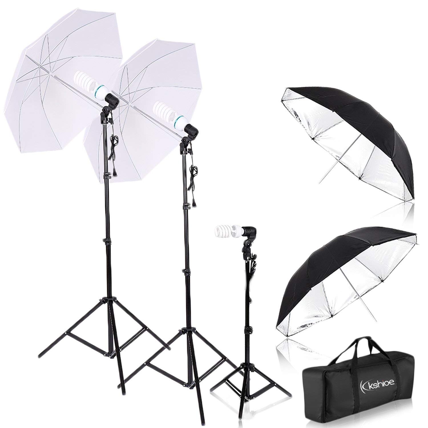 Kshioe Spiral Shape 45W Three Lights 33" White Umbrellas 33" Silver Black Umbrellas Three Holders Se(Do Not Sell on Amazon)