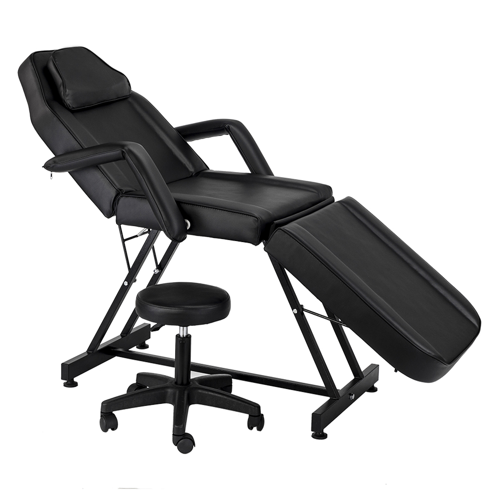 72" Adjustable Beauty Salon SPA Massage Bed Tattoo Chair with Stool Black  