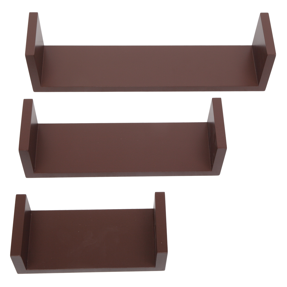 Set of 3 Floating Display Shelves Ledge Bookshelf Wall Mount Storage Home Décor Brown