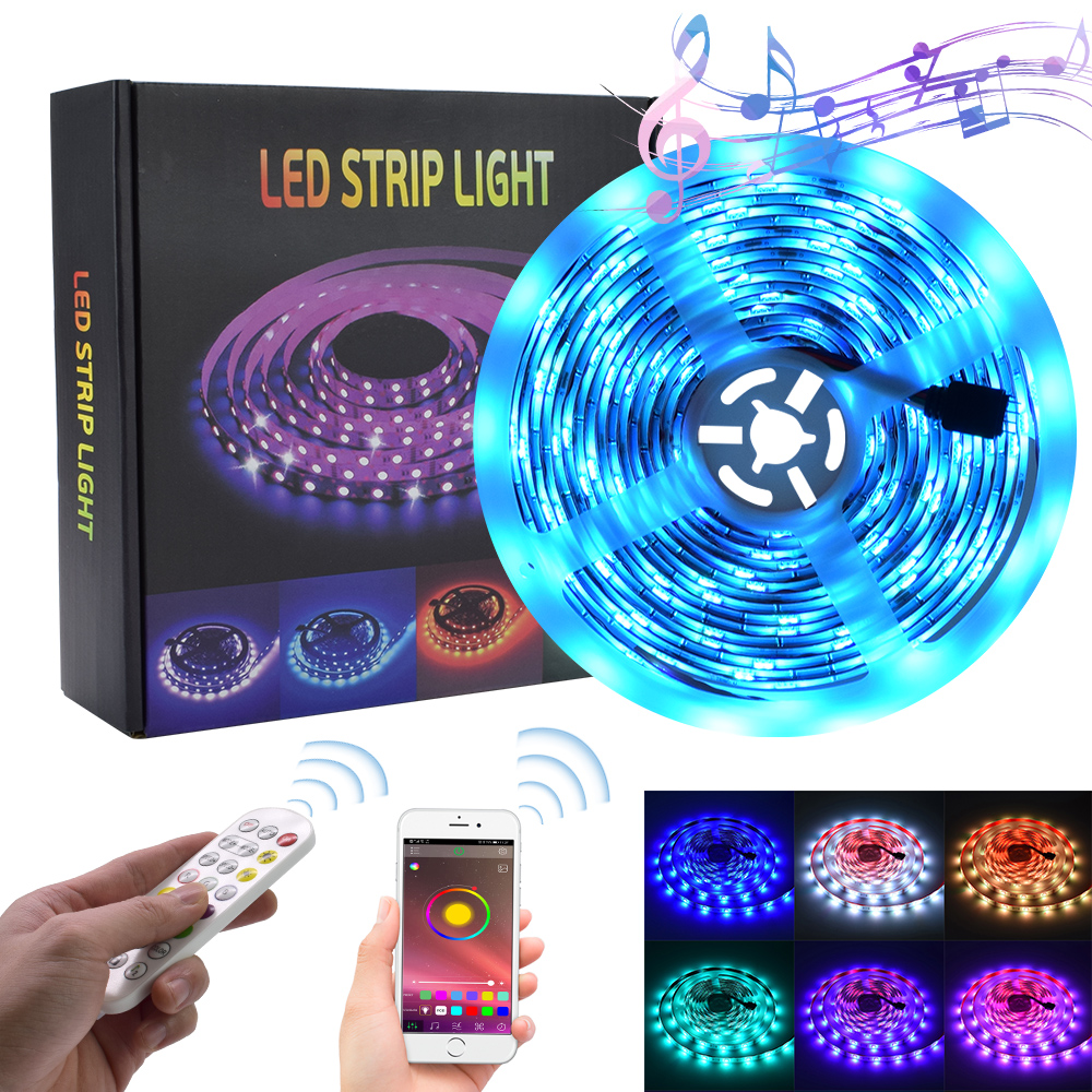 15-18W 12V 150 LEDs, Bluetooth Connection, With 24-Button Remote Control, LED Auto-Sensing Light Strip, 5050 Leds, 5 Meters, Single Disc Epoxy Waterproof Version