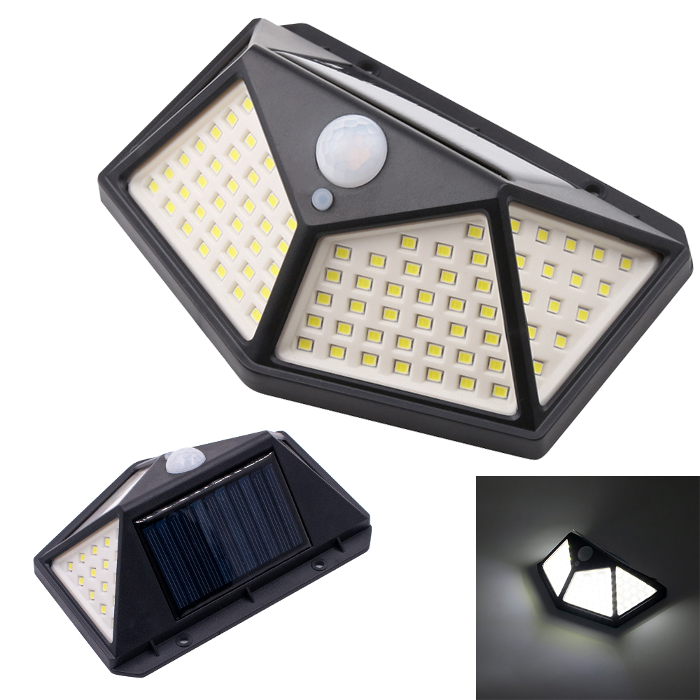 100LED Solar Wall Light (Human Body Induction Light Control) Black Shell White Light ZC001251 Actual: 8W Lumens: 500Lm Battery: 1800mah Lithium Battery Solar Panel: 5.5V 1W Polysilicon