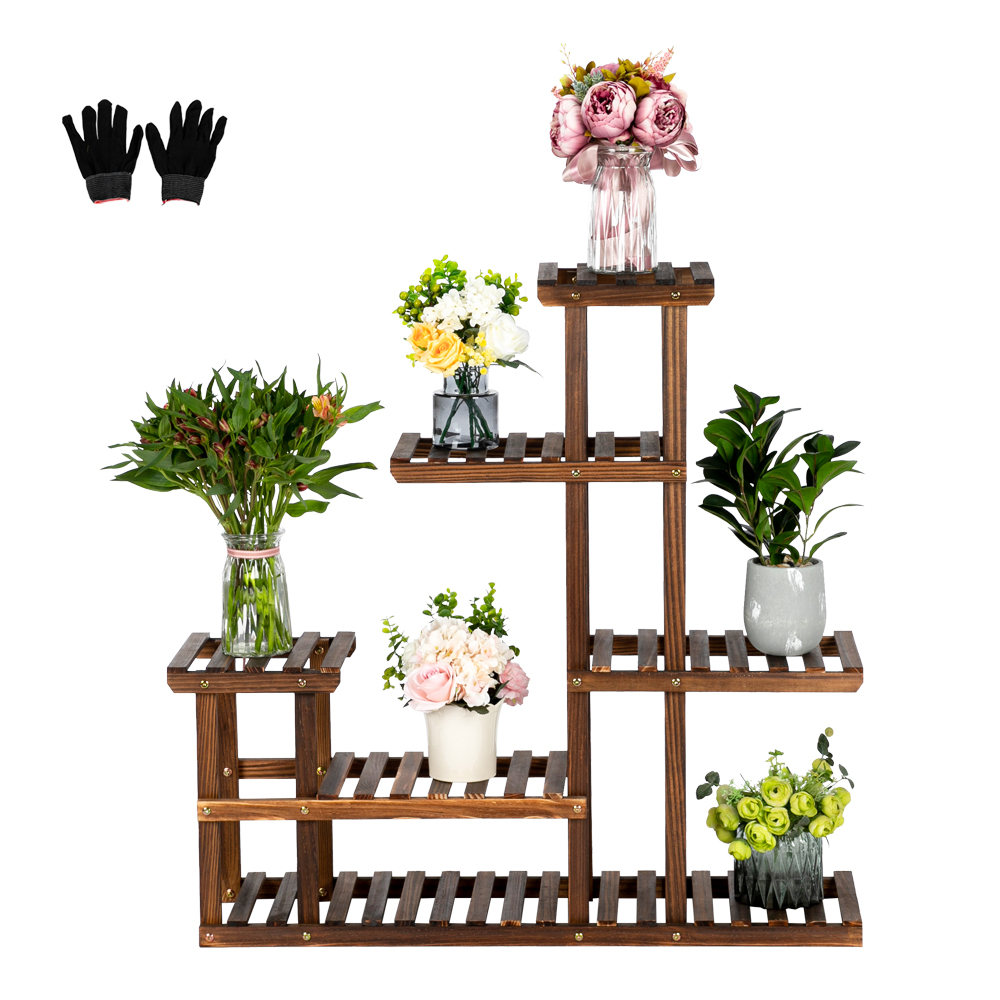 Artisasset 5 Floors 10 Seats Indoor And Outdoor Multifunctional Carbonized Wood Plant Stand