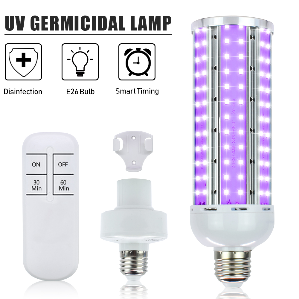 110V 60W Wireless Remote Control Ultraviolet Uv Corn Germicidal Lamp 168 Lamp Beads (Blue Light) Intelligent Remote Control (Timeable) Color: White (Actual Power 35W)